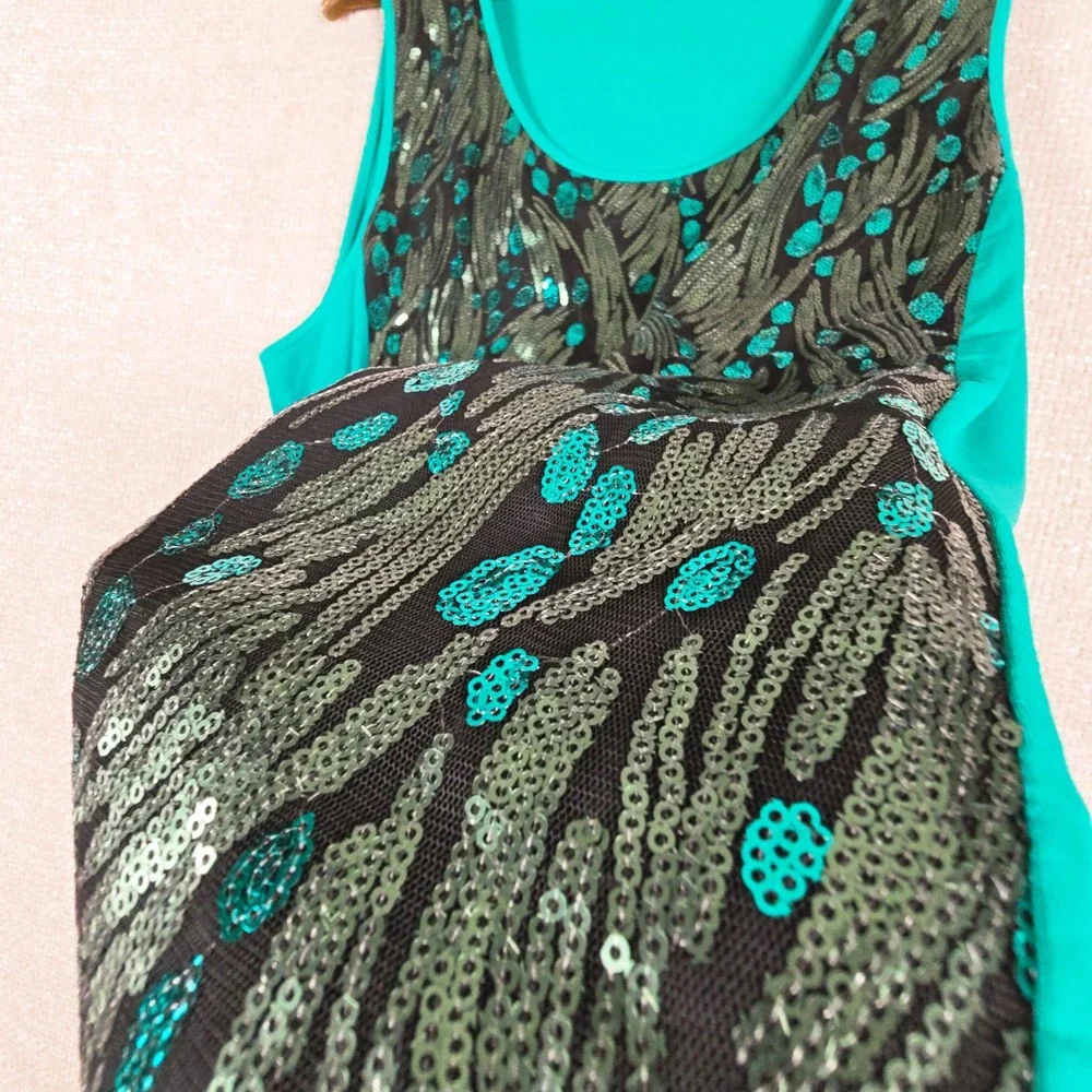 Bob Mackie Wearable Art Womens XL Teal Green Sequin Front Sleeveless Tank Top - Picture 3 of 9